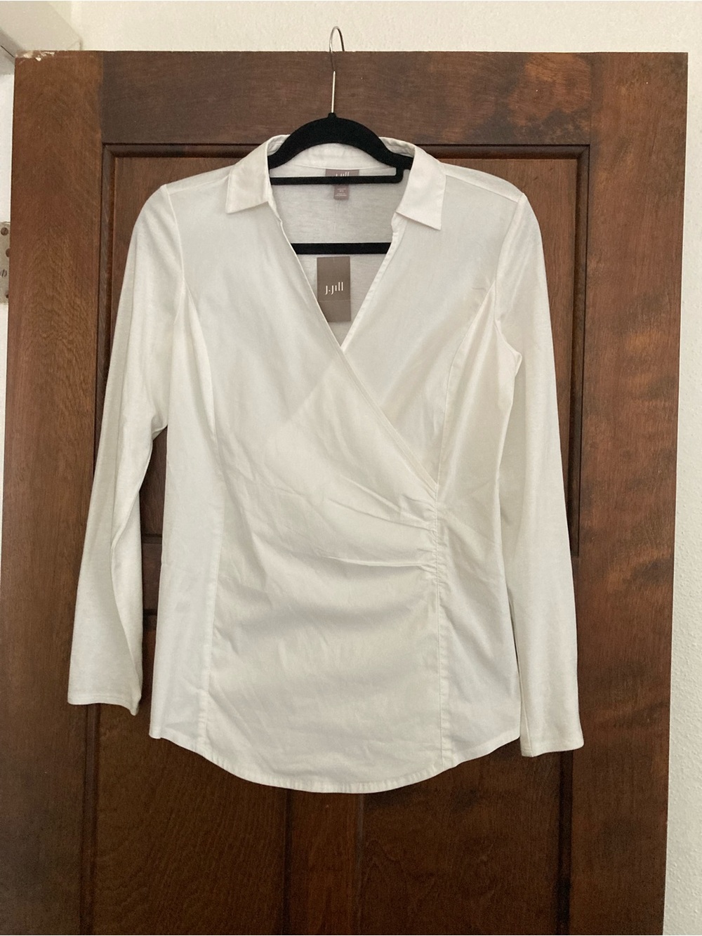 Jjill Faux Wrap Collared Long-Sleeve Blouse
